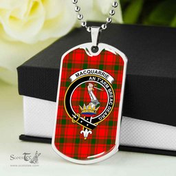 Scottish MacQuarrie Clan Tartan Dog Tag Necklace - Crest Classic Scottish Plaid Tartan Plaid