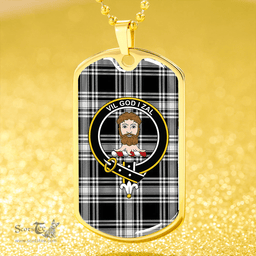 ScottishPlaid Menzies Dress Dance; Black & White Modern Clan Tartan Dog Tag Necklace - Crest Classic Scottish Plaid Tartan Plaid