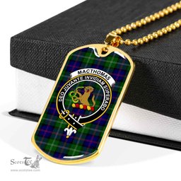 Scottish MacThomas Clan Tartan Dog Tag Necklace - Crest Classic Scottish Plaid Tartan Plaid