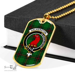Scottish Halkerston Clan Tartan Dog Tag Necklace - Crest Classic Scottish Plaid Tartan Plaid