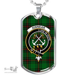 Scottish Kinnear Clan Tartan Dog Tag Necklace - Crest Classic Scottish Plaid Tartan Plaid