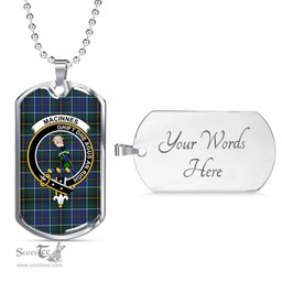 Scottish MacInnes Clan Tartan Dog Tag Necklace - Crest Classic Scottish Plaid Tartan Plaid