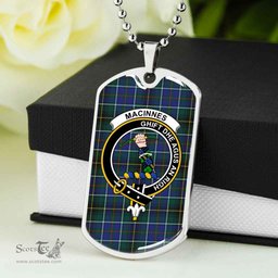 Scottish MacInnes Clan Tartan Dog Tag Necklace - Crest Classic Scottish Plaid Tartan Plaid