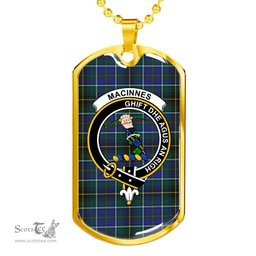 Scottish MacInnes Clan Tartan Dog Tag Necklace - Crest Classic Scottish Plaid Tartan Plaid