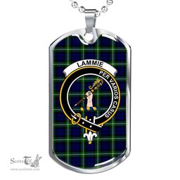 Scottish Lammie Clan Tartan Dog Tag Necklace - Crest Classic Scottish Plaid Tartan Plaid