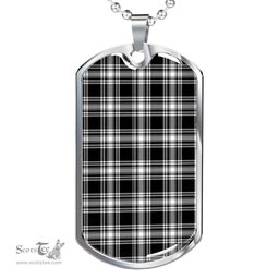 Scottish Menzies Black & White Modern Clan Tartan Dog Tag Necklace - Classic Scottish Plaid Tartan Plaid
