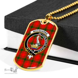 Scottish MacQuarrie Clan Tartan Dog Tag Necklace - Crest Classic Scottish Plaid Tartan Plaid