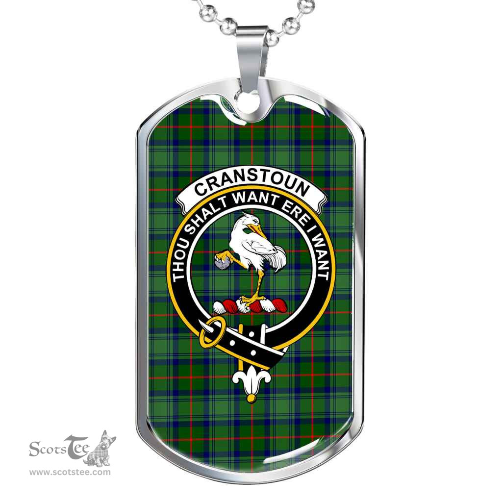 Scottish Cranstoun Clan Tartan Dog Tag Necklace - Crest Classic Scottish Plaid Tartan Plaid