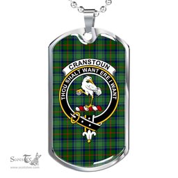 Scottish Cranstoun Clan Tartan Dog Tag Necklace - Crest Classic Scottish Plaid Tartan Plaid
