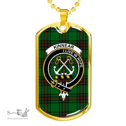 Scottish Kinnear Clan Tartan Dog Tag Necklace - Crest Classic Scottish Plaid Tartan Plaid