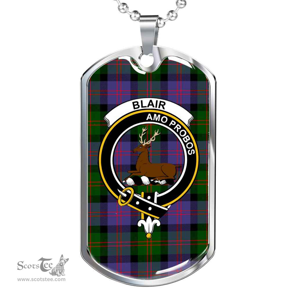 Scottish Blair Clan Tartan Dog Tag Necklace - Crest Classic Scottish Plaid Tartan Plaid
