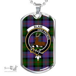 Scottish Blair Clan Tartan Dog Tag Necklace - Crest Classic Scottish Plaid Tartan Plaid
