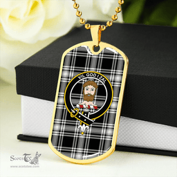ScottishPlaid Menzies Dress Dance; Black & White Modern Clan Tartan Dog Tag Necklace - Crest Classic Scottish Plaid Tartan Plaid