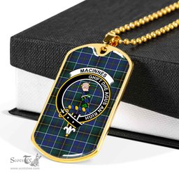 Scottish MacInnes Clan Tartan Dog Tag Necklace - Crest Classic Scottish Plaid Tartan Plaid