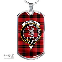Scottish MacQueen Clan Tartan Dog Tag Necklace - Crest Classic Scottish Plaid Tartan Plaid