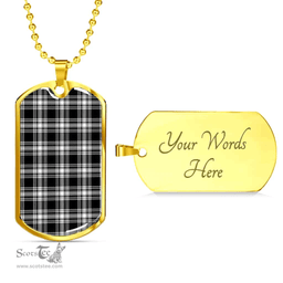 Scottish Menzies Black & White Modern Clan Tartan Dog Tag Necklace - Classic Scottish Plaid Tartan Plaid