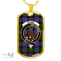 Scottish Blair Clan Tartan Dog Tag Necklace - Crest Classic Scottish Plaid Tartan Plaid