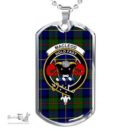 Scottish MacLeod of Lewis Clan Tartan Dog Tag Necklace - Crest Classic Scottish Plaid Tartan Plaid