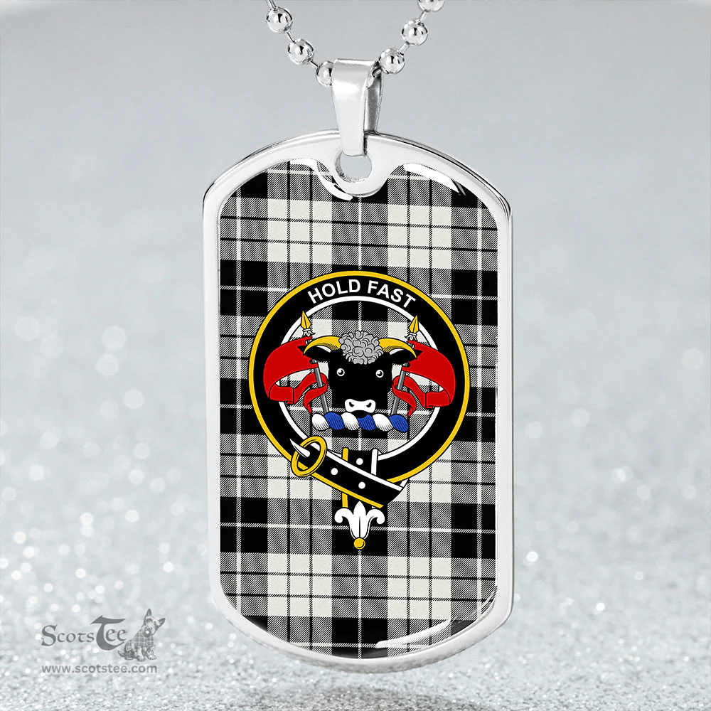 ScottishPlaid MacLeod Black & White Ancient Clan Tartan Dog Tag Necklace - Crest Classic Scottish Plaid Tartan Plaid