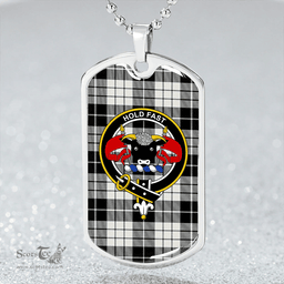 ScottishPlaid MacLeod Black & White Ancient Clan Tartan Dog Tag Necklace - Crest Classic Scottish Plaid Tartan Plaid