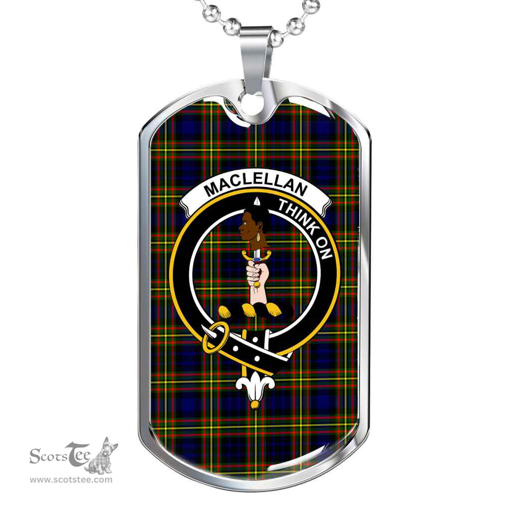 Scottish MacLellan Clan Tartan Dog Tag Necklace - Crest Classic Scottish Plaid Tartan Plaid