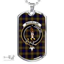 Scottish MacLellan Clan Tartan Dog Tag Necklace - Crest Classic Scottish Plaid Tartan Plaid