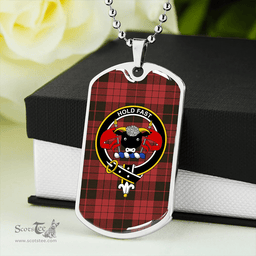ScottishPlaid MacLeod Black and Red Weathered Clan Tartan Dog Tag Necklace - Crest Classic Scottish Plaid Tartan Plaid
