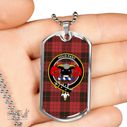 ScottishPlaid MacLeod Black and Red Weathered Clan Tartan Dog Tag Necklace - Crest Classic Scottish Plaid Tartan Plaid