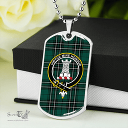 ScottishPlaid MacLean of Duart Hunting (Vestiarium Scoticum) Modern Clan Tartan Dog Tag Necklace - Crest Classic Scottish Plaid Tartan Plaid