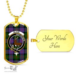 Scottish Blair Clan Tartan Dog Tag Necklace - Crest Classic Scottish Plaid Tartan Plaid