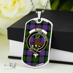 Scottish Blair Clan Tartan Dog Tag Necklace - Crest Classic Scottish Plaid Tartan Plaid
