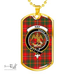 Scottish Hay Clan Tartan Dog Tag Necklace - Crest Classic Scottish Plaid Tartan Plaid