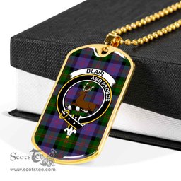Scottish Blair Clan Tartan Dog Tag Necklace - Crest Classic Scottish Plaid Tartan Plaid
