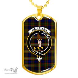 Scottish MacLellan Clan Tartan Dog Tag Necklace - Crest Classic Scottish Plaid Tartan Plaid