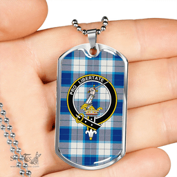 ScottishPlaid Wallace Dress Blue (Wallas Dress Blue) Modern Clan Tartan Dog Tag Necklace - Crest Classic Scottish Plaid Tartan Plaid