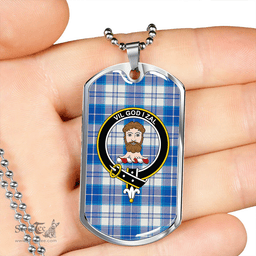 ScottishPlaid Menzies Dress Dance; Blue Modern Clan Tartan Dog Tag Necklace - Crest Classic Scottish Plaid Tartan Plaid