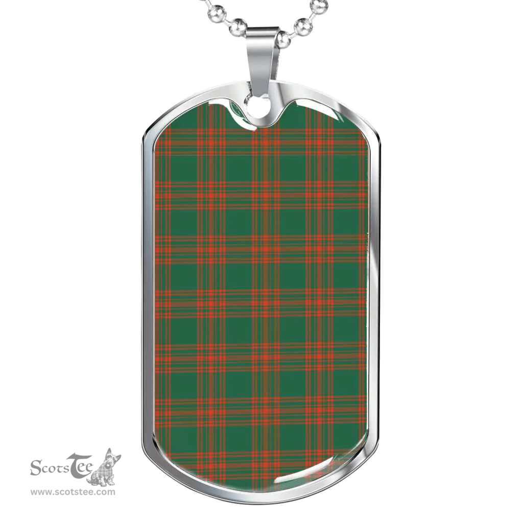 Scottish Menzies Green Ancient Clan Tartan Dog Tag Necklace - Classic Scottish Plaid Tartan Plaid