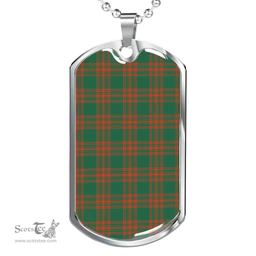 Scottish Menzies Green Ancient Clan Tartan Dog Tag Necklace - Classic Scottish Plaid Tartan Plaid