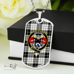 ScottishPlaid MacLeod Black & White Ancient Clan Tartan Dog Tag Necklace - Crest Classic Scottish Plaid Tartan Plaid