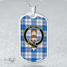 ScottishPlaid Menzies Dress Dance; Blue Modern Clan Tartan Dog Tag Necklace - Crest Classic Scottish Plaid Tartan Plaid