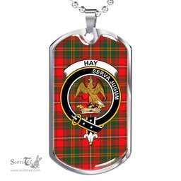Scottish Hay Clan Tartan Dog Tag Necklace - Crest Classic Scottish Plaid Tartan Plaid