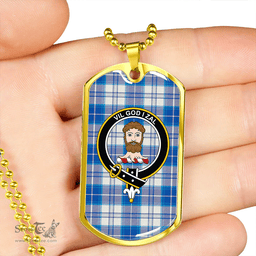 ScottishPlaid Menzies Dress Dance; Blue Modern Clan Tartan Dog Tag Necklace - Crest Classic Scottish Plaid Tartan Plaid