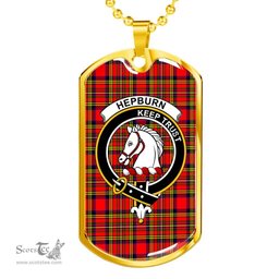 Scottish Hepburn Clan Tartan Dog Tag Necklace - Crest Classic Scottish Plaid Tartan Plaid