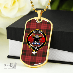 ScottishPlaid MacLeod Black and Red Weathered Clan Tartan Dog Tag Necklace - Crest Classic Scottish Plaid Tartan Plaid