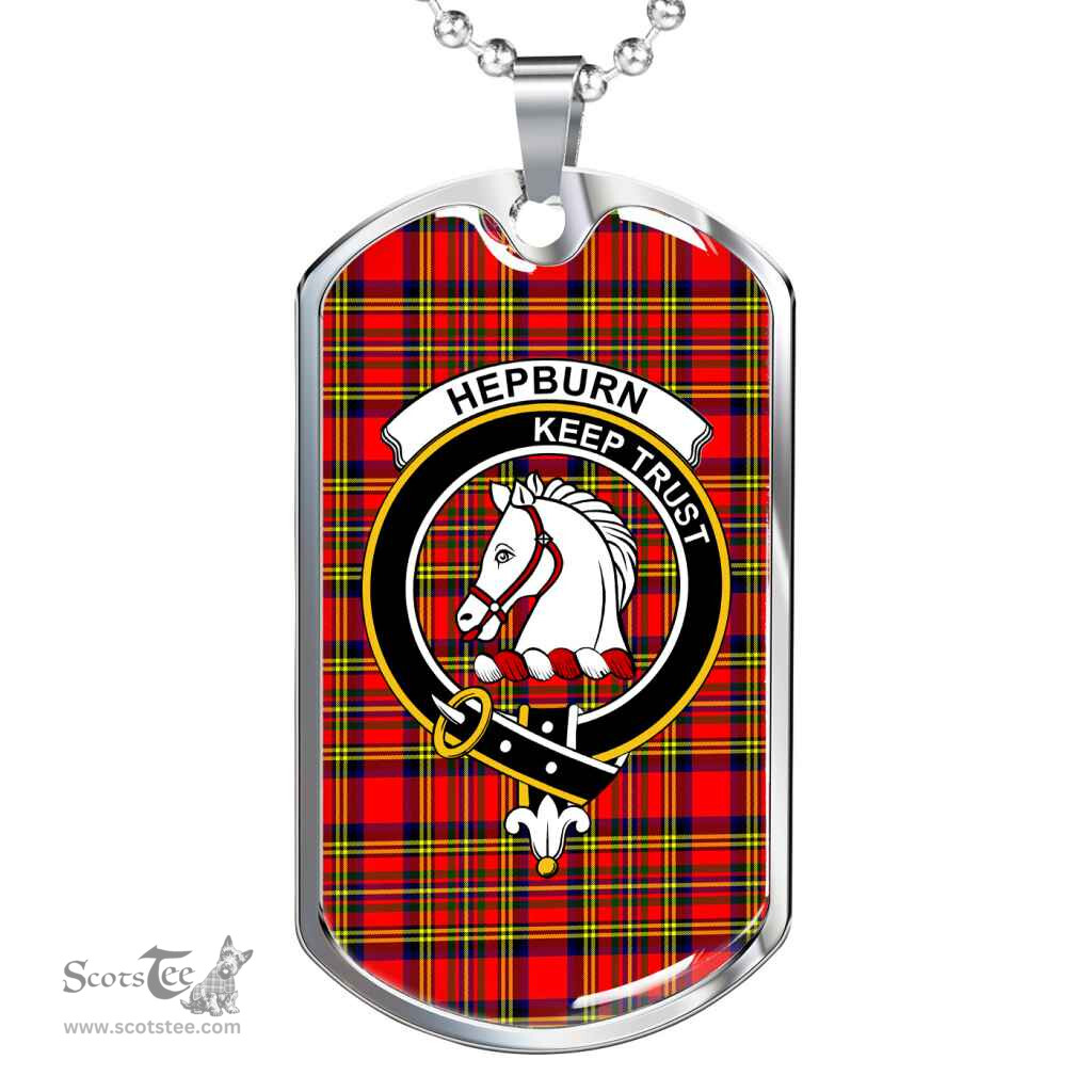 Scottish Hepburn Clan Tartan Dog Tag Necklace - Crest Classic Scottish Plaid Tartan Plaid