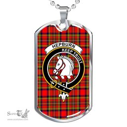 Scottish Hepburn Clan Tartan Dog Tag Necklace - Crest Classic Scottish Plaid Tartan Plaid