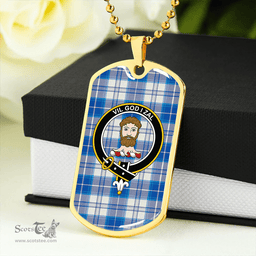 ScottishPlaid Menzies Dress Dance; Blue Modern Clan Tartan Dog Tag Necklace - Crest Classic Scottish Plaid Tartan Plaid