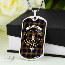 Scottish MacLellan Clan Tartan Dog Tag Necklace - Crest Classic Scottish Plaid Tartan Plaid
