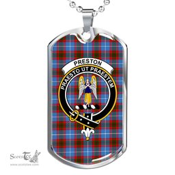Scottish Preston Clan Tartan Dog Tag Necklace - Crest Classic Scottish Plaid Tartan Plaid