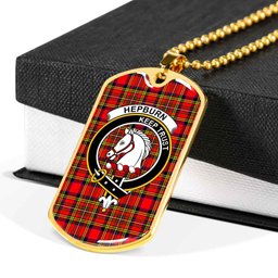 Scottish Hepburn Clan Tartan Dog Tag Necklace - Crest Classic Scottish Plaid Tartan Plaid